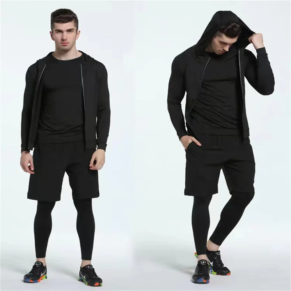 Honda Red Wing Logo Compression Sports Five-Piece Set Men's Gym Tight-Fitting Set Training Breathable Set, Sports Set Men's Coat