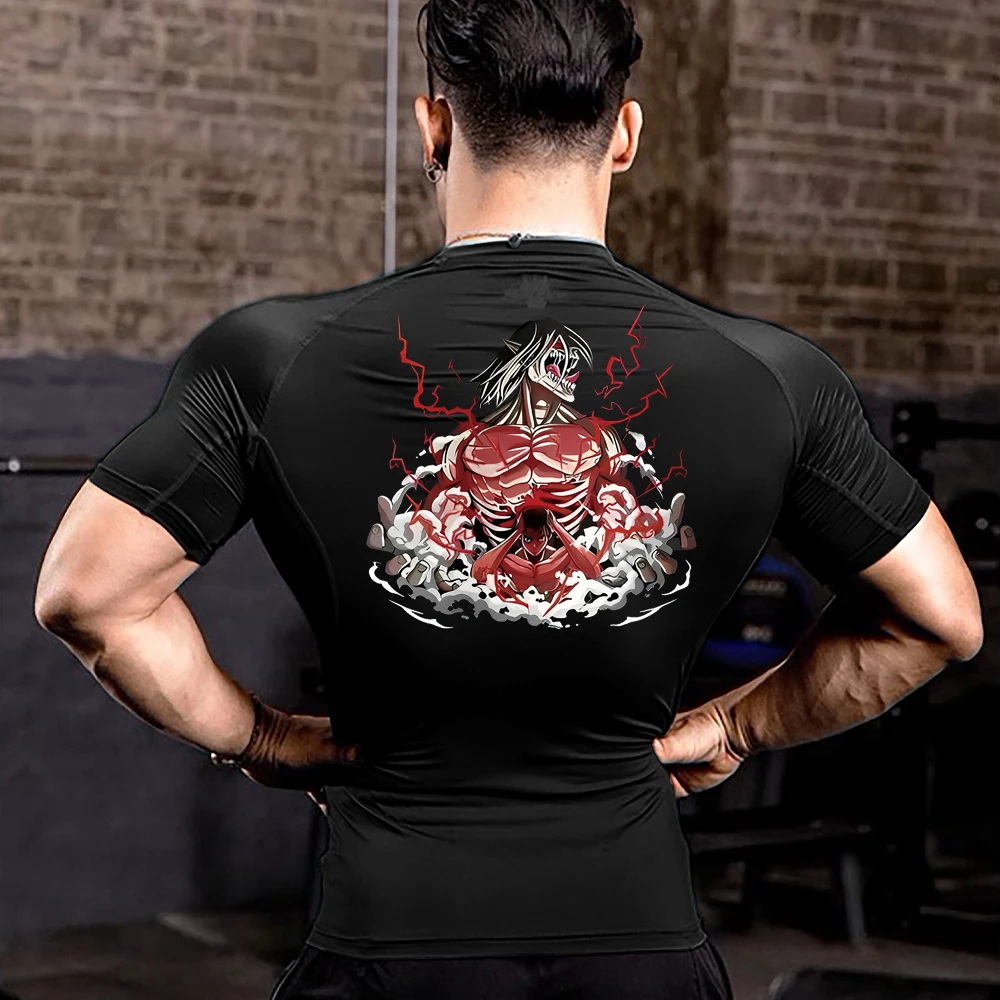 Titan spor forma erkekler spor gotik hızlı kuru sıkıştırma gömlek yaz Manga atletik gömlek Casual Tops fanila