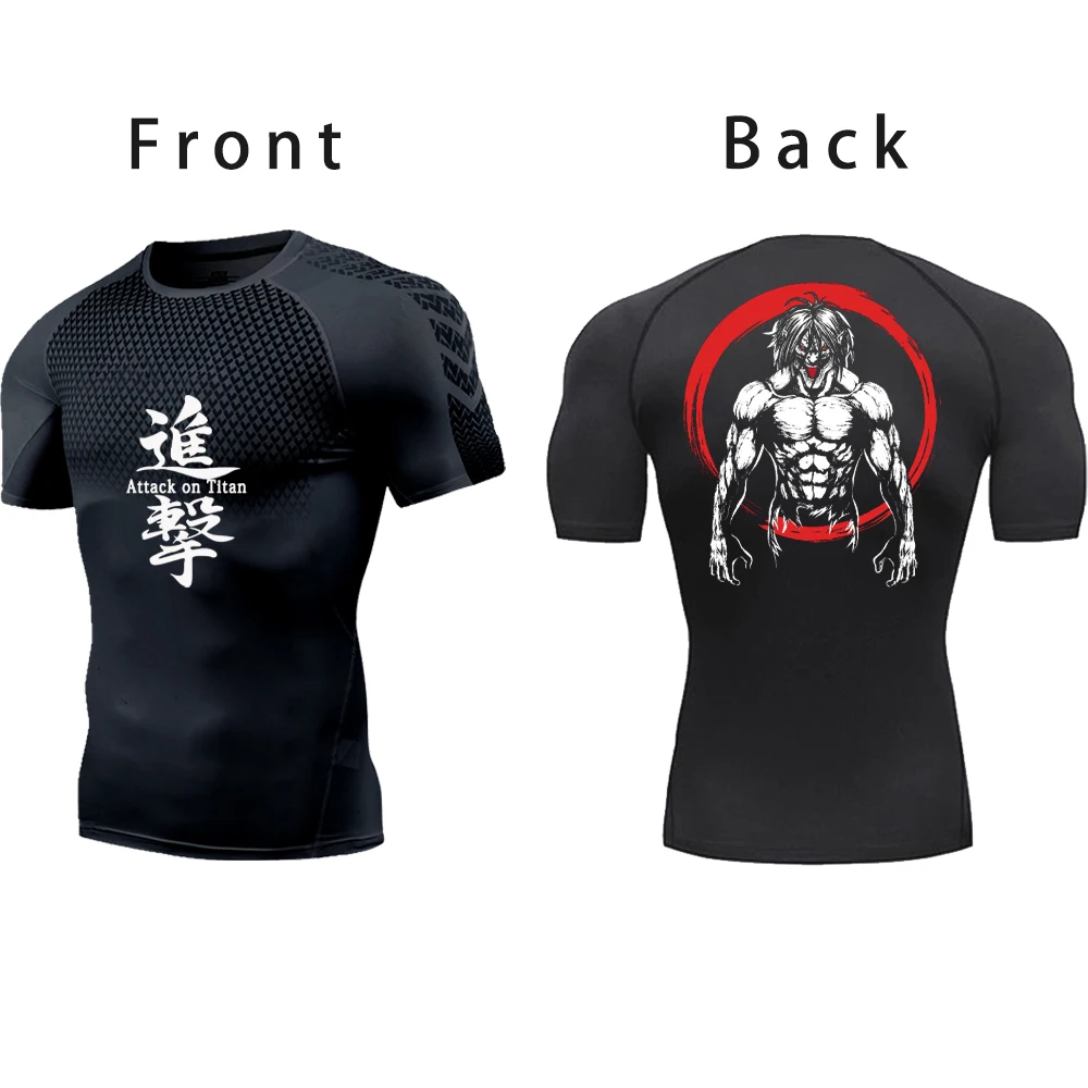 Titan spor forma erkekler spor gotik hızlı kuru sıkıştırma gömlek yaz Manga atletik gömlek Casual Tops fanila