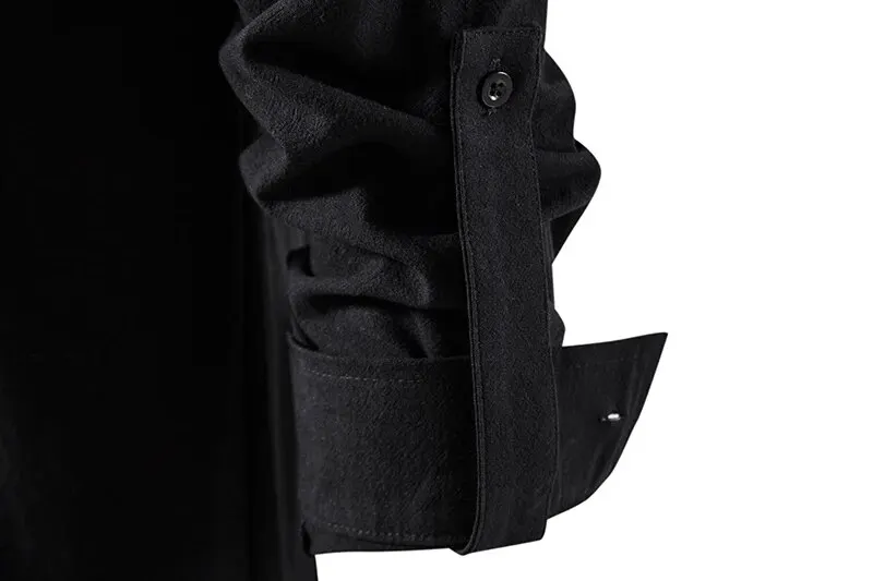 Kral Milyar erkek Gömlek Rahat Erkek Pamuk Keten Uzun Kollu T-shirt Bahar Sonbahar Vintage Gömlek ABD Boyutu İpli Boyun