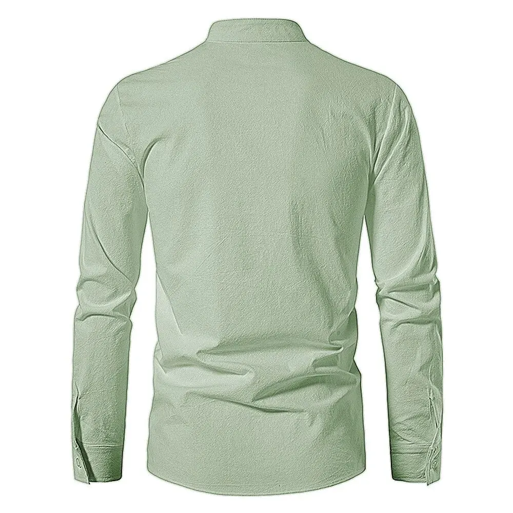 Kral Milyar erkek Gömlek Rahat Erkek Pamuk Keten Uzun Kollu T-shirt Bahar Sonbahar Vintage Gömlek ABD Boyutu İpli Boyun