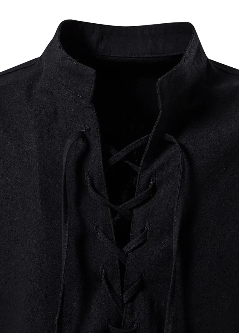 Kral Milyar erkek Gömlek Rahat Erkek Pamuk Keten Uzun Kollu T-shirt Bahar Sonbahar Vintage Gömlek ABD Boyutu İpli Boyun