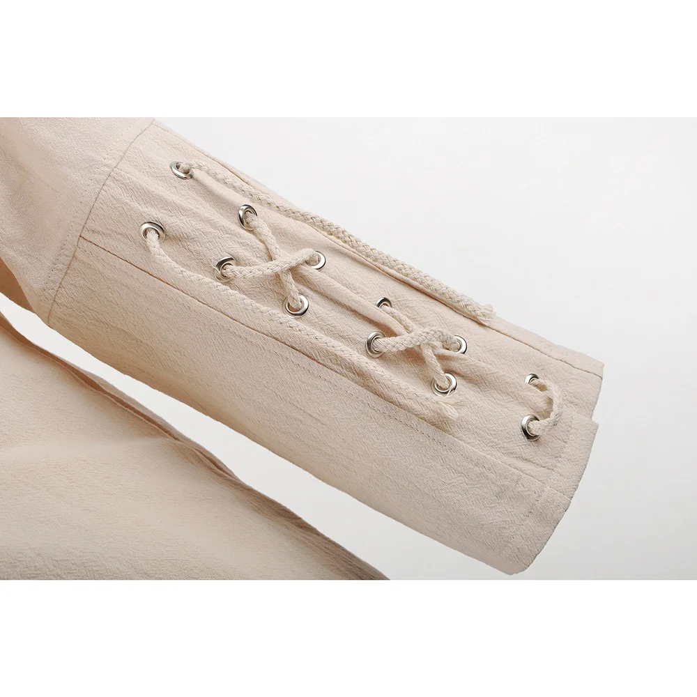 Erkek ortaçağ korsan elbise şık streetwear cadılar bayramı gotik tarzı v yaka üstleri düz renk pamuk keten nefes alabilen tişört