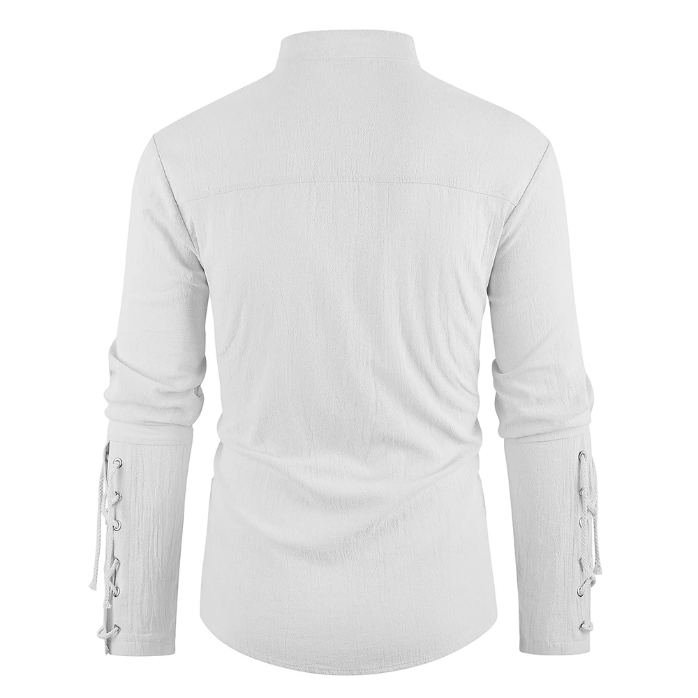 Erkek ortaçağ korsan elbise şık streetwear cadılar bayramı gotik tarzı v yaka üstleri düz renk pamuk keten nefes alabilen tişört