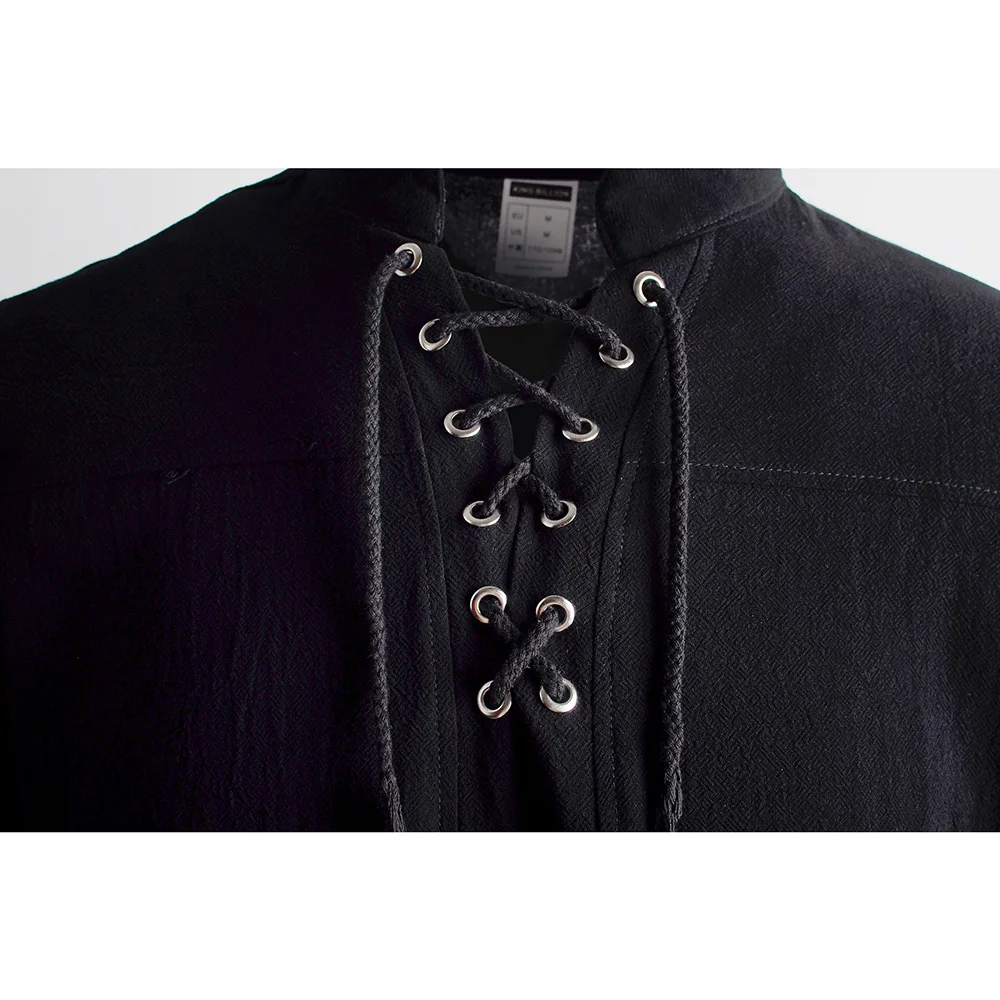 Erkek ortaçağ korsan elbise şık streetwear cadılar bayramı gotik tarzı v yaka üstleri düz renk pamuk keten nefes alabilen tişört