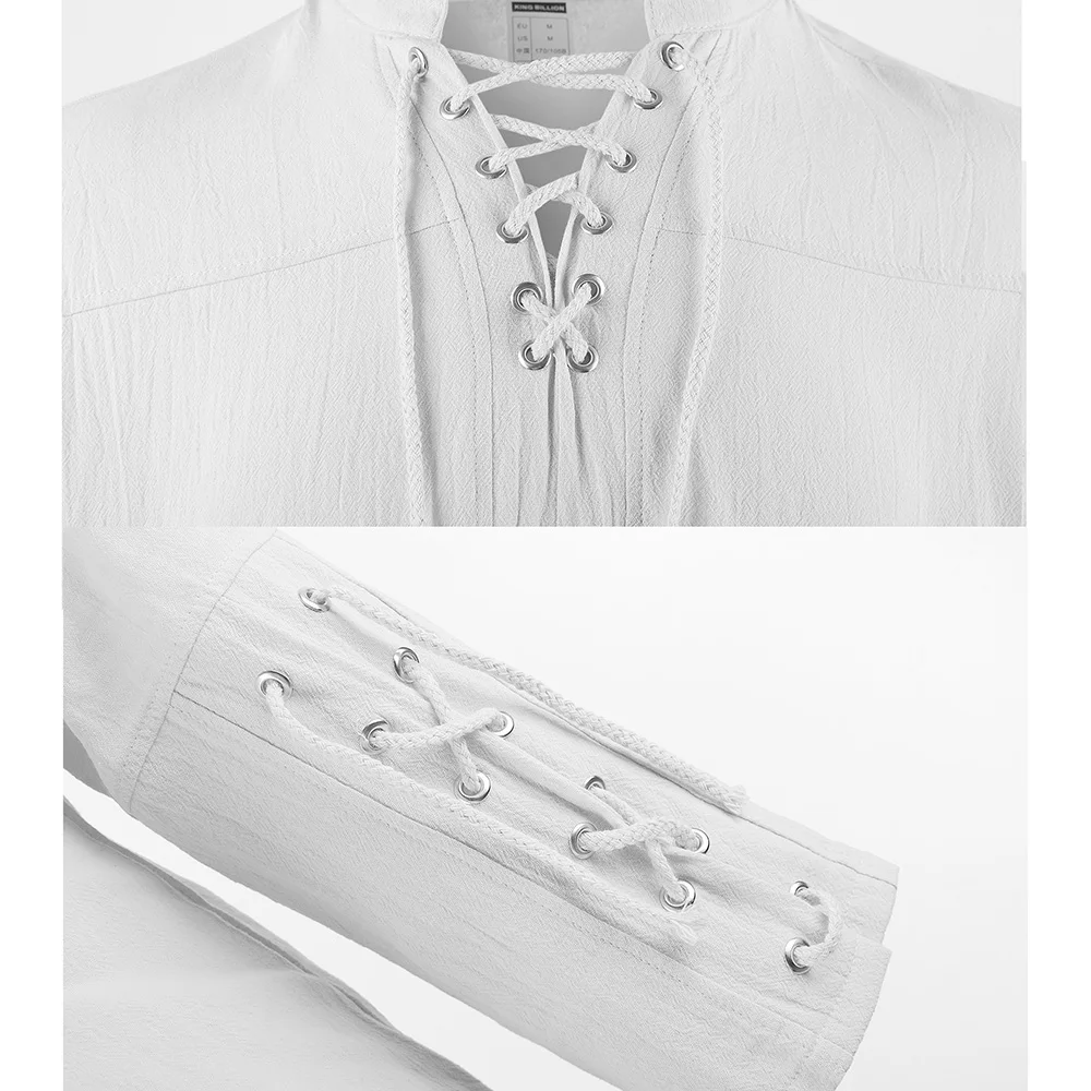 Erkek ortaçağ korsan elbise şık streetwear cadılar bayramı gotik tarzı v yaka üstleri düz renk pamuk keten nefes alabilen tişört