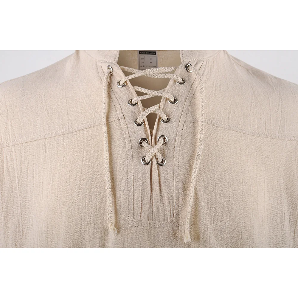 Erkek ortaçağ korsan elbise şık streetwear cadılar bayramı gotik tarzı v yaka üstleri düz renk pamuk keten nefes alabilen tişört