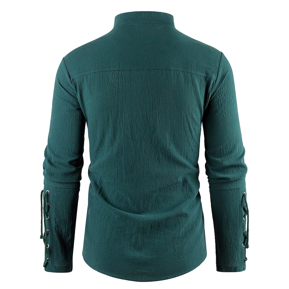 Erkek ortaçağ korsan elbise şık streetwear cadılar bayramı gotik tarzı v yaka üstleri düz renk pamuk keten nefes alabilen tişört