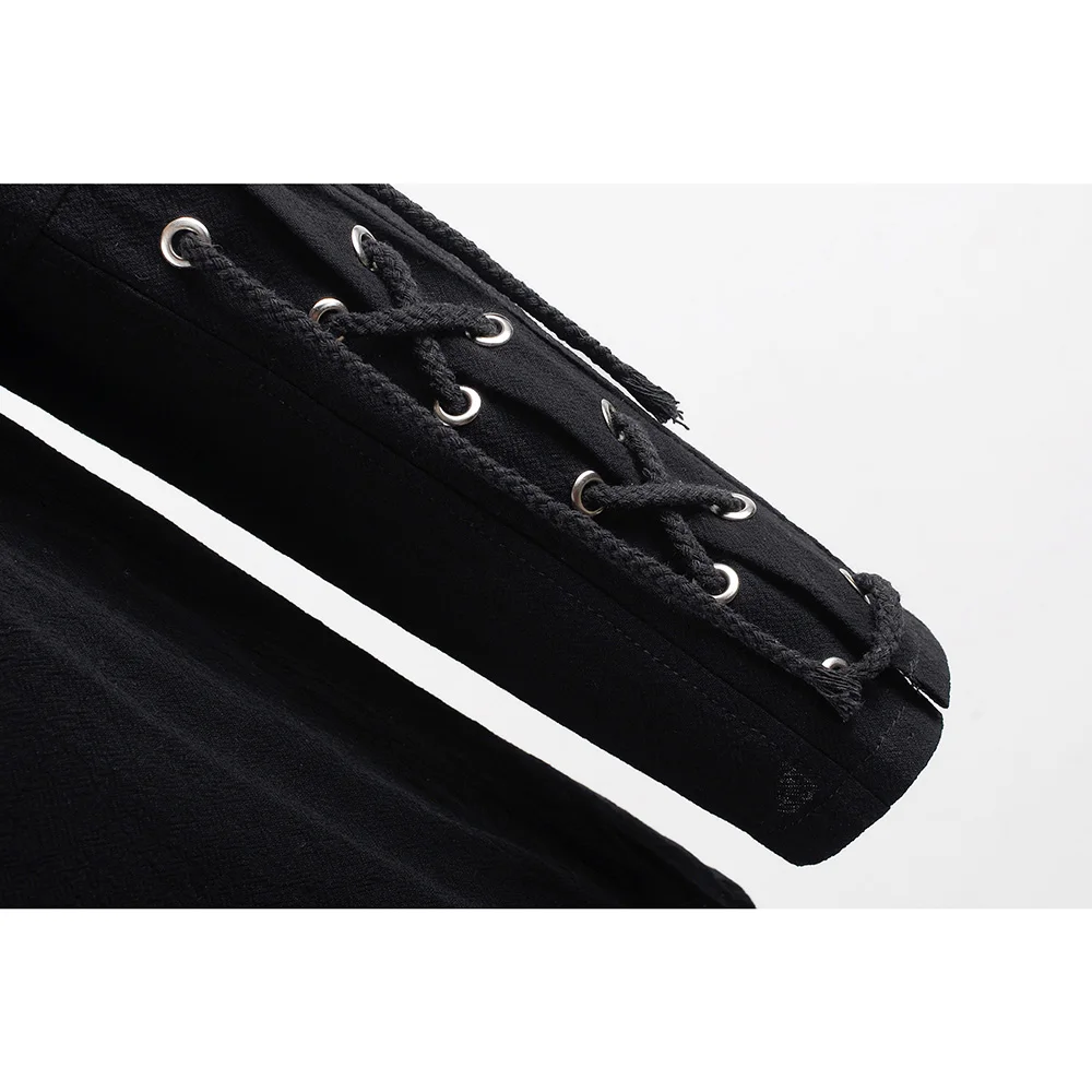 Erkek ortaçağ korsan elbise şık streetwear cadılar bayramı gotik tarzı v yaka üstleri düz renk pamuk keten nefes alabilen tişört