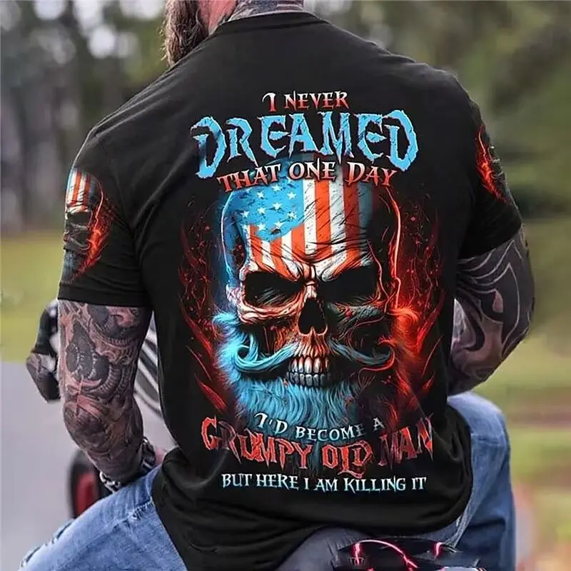 2025New Yaz Sıcak Satış Çift Silah Kafatası Dijital Baskı Kısa Kollu Erkek Yakışıklı Kişilik Ekip Boyun Tişört Üst