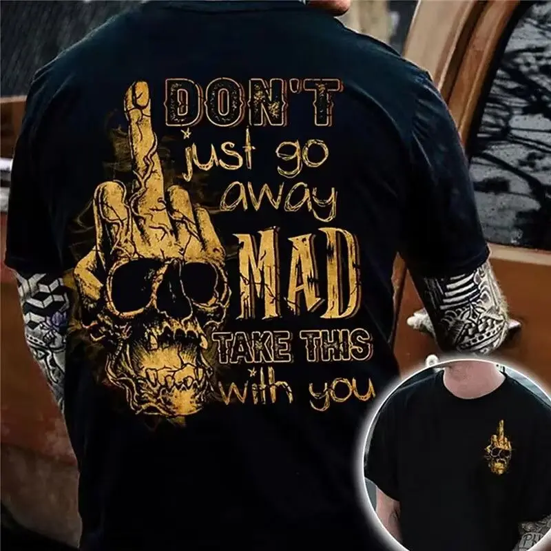 2025New Yaz Sıcak Satış Çift Silah Kafatası Dijital Baskı Kısa Kollu Erkek Yakışıklı Kişilik Ekip Boyun Tişört Üst