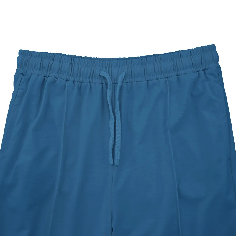 Rahat düz renk eşofman erkek yaz moda iki parçalı setleri erkekler Vintage İpli V boyun kısa kollu üstler ve pantolonlar takım elbise