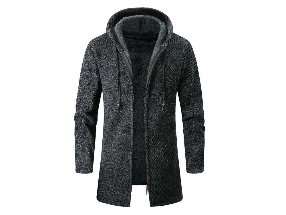 Kış erkekler kazak hırka ceketler moda erkekler polar sıcak kapşonlu kazak mont erkekler orta-uzun termal triko kazak giyim