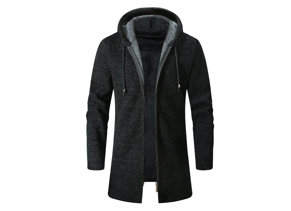 Kış erkekler kazak hırka ceketler moda erkekler polar sıcak kapşonlu kazak mont erkekler orta-uzun termal triko kazak giyim