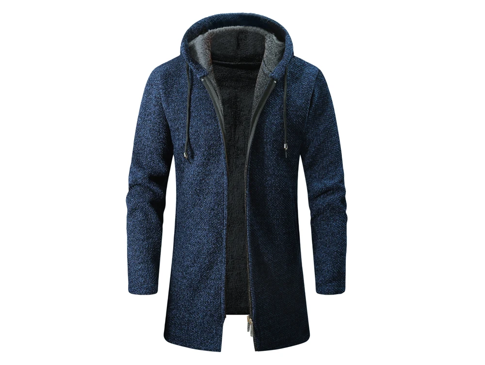 Kış erkekler kazak hırka ceketler moda erkekler polar sıcak kapşonlu kazak mont erkekler orta-uzun termal triko kazak giyim