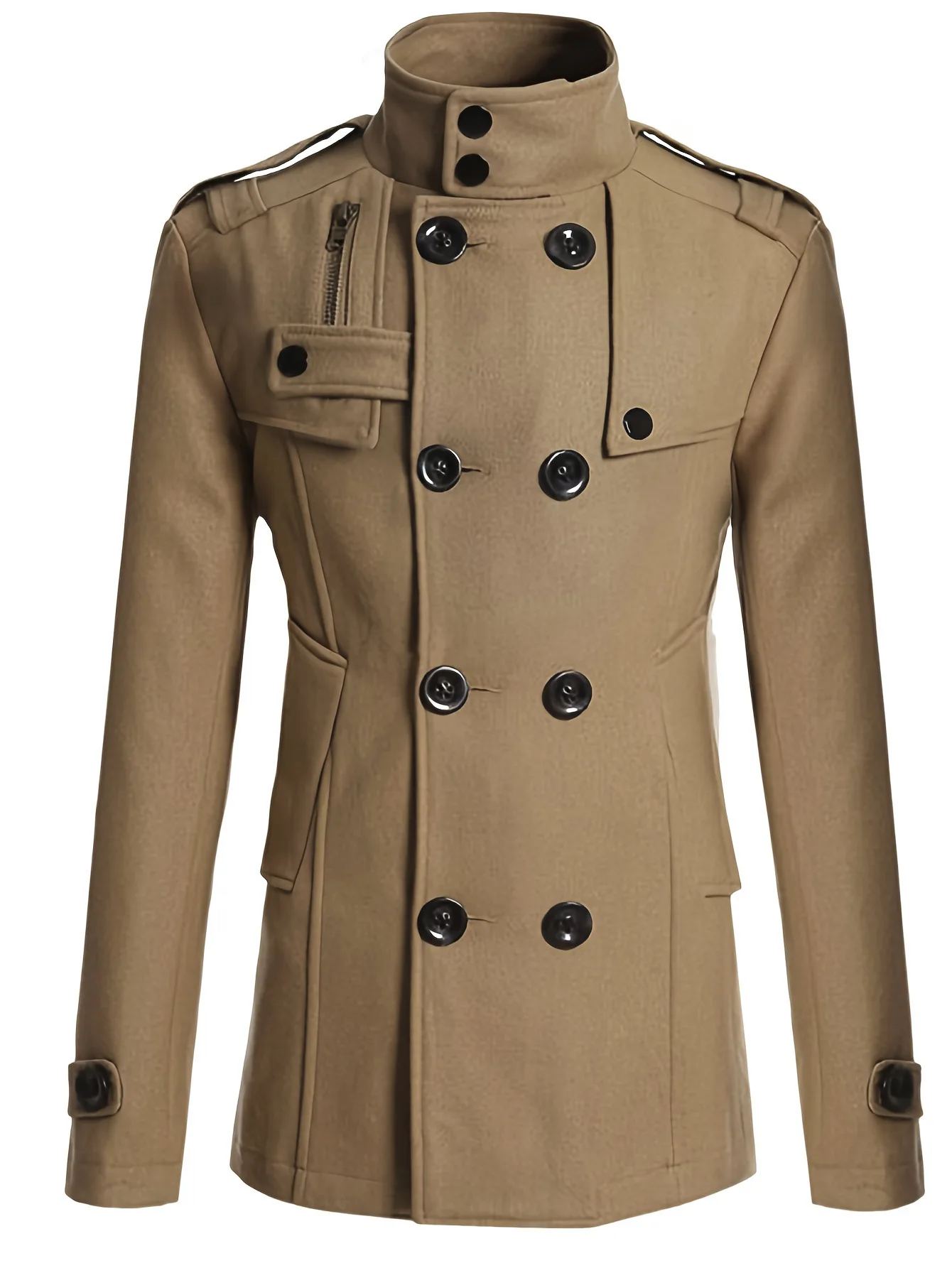 Erkek streetwear düz renk orta uzunlukta yün ceket moda rahat düğmeli takım elbise yaka ceket eğlence lüks Retro giysiler