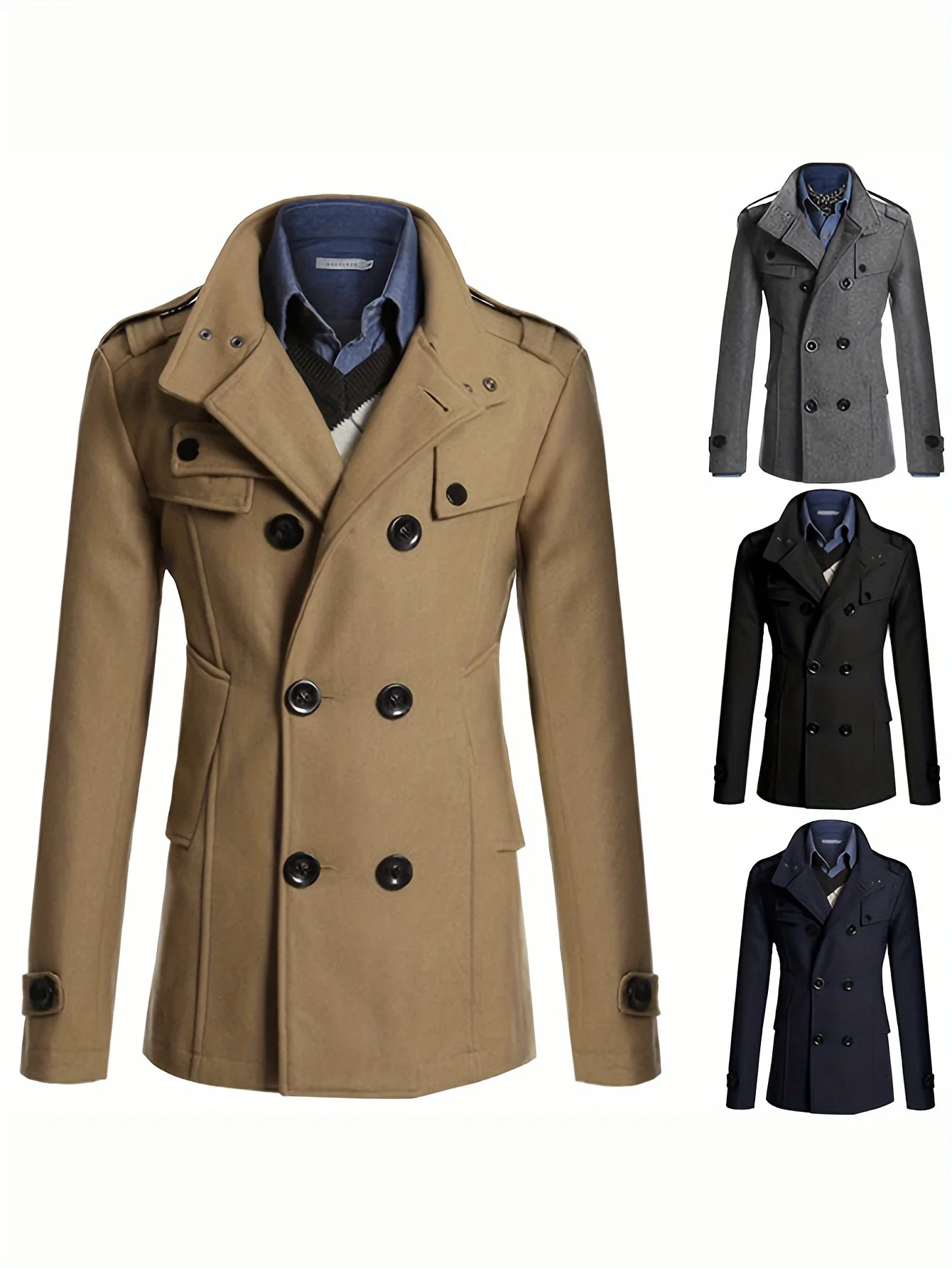 Erkek streetwear düz renk orta uzunlukta yün ceket moda rahat düğmeli takım elbise yaka ceket eğlence lüks Retro giysiler