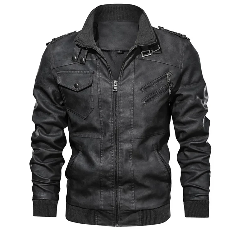 Sonbahar yeni erkek DERİ CEKETLER Trendy rahat motosiklet PU ceket Streetwear düz renk rüzgar geçirmez Biker deri mont