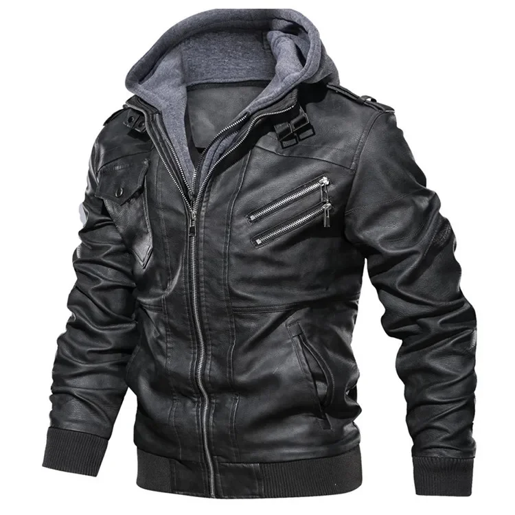 Sonbahar yeni erkek DERİ CEKETLER Trendy rahat motosiklet PU ceket Streetwear düz renk rüzgar geçirmez Biker deri mont