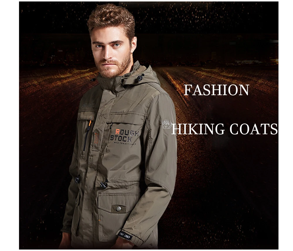 DIMUSI erkek Tırmanma Ceketler Rahat Dış Giyim erkekler Yürüyüş Rüzgarlık Kapşonlu Palto Moda Ordu Kargo Bombacı Ceketler Erkek Giyim