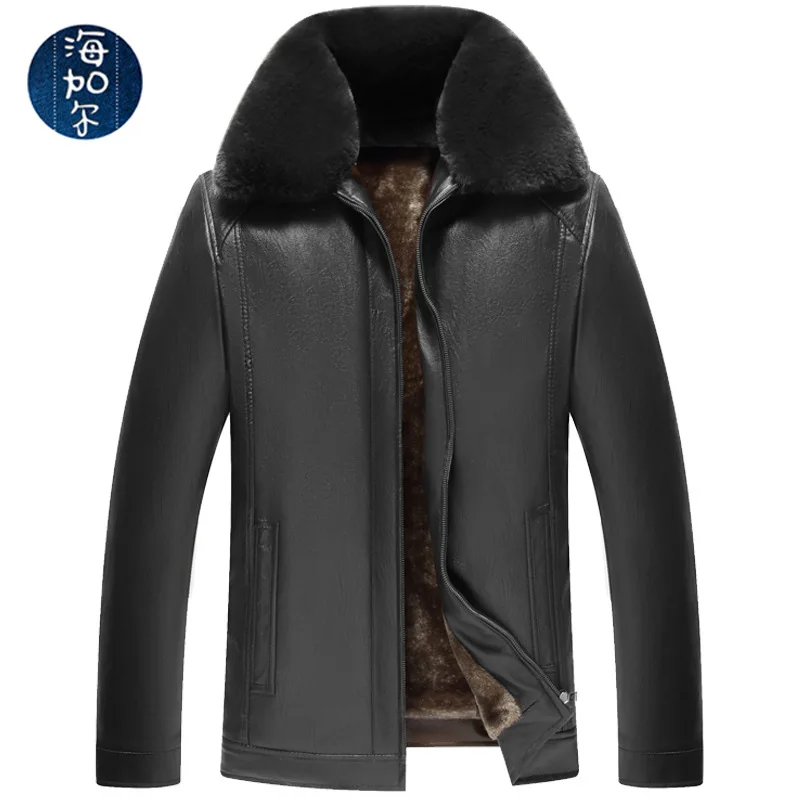 Yeni kış erkekler polar DERİ CEKETLER kürk yaka kaliteli erkek rahat PU deri mont adam yün astar sıcak deri ceket 3XL