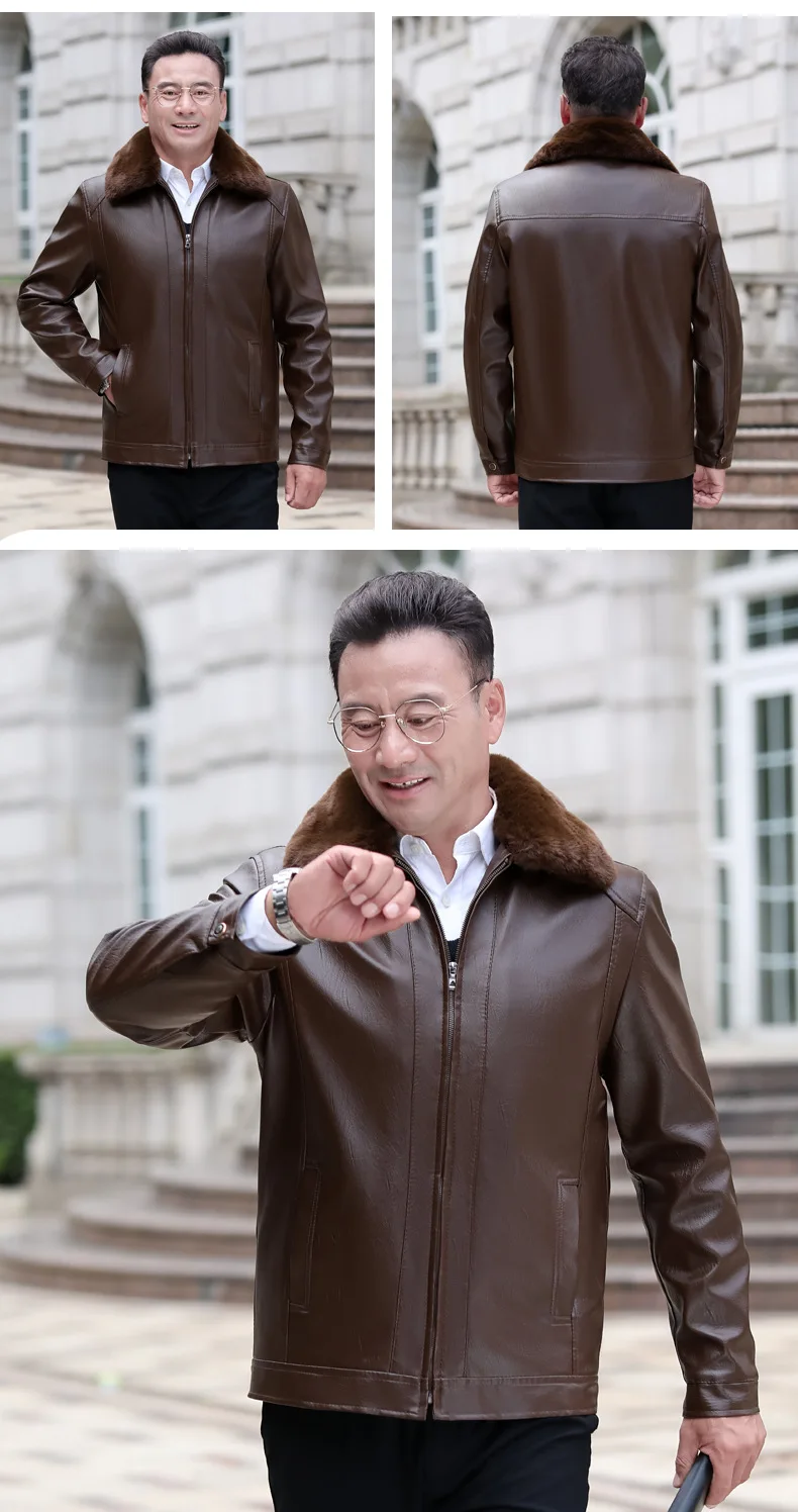 Yeni kış erkekler polar DERİ CEKETLER kürk yaka kaliteli erkek rahat PU deri mont adam yün astar sıcak deri ceket 3XL