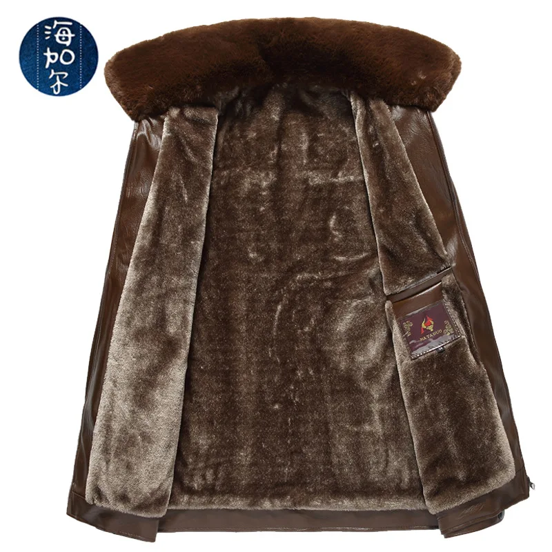 Yeni kış erkekler polar DERİ CEKETLER kürk yaka kaliteli erkek rahat PU deri mont adam yün astar sıcak deri ceket 3XL