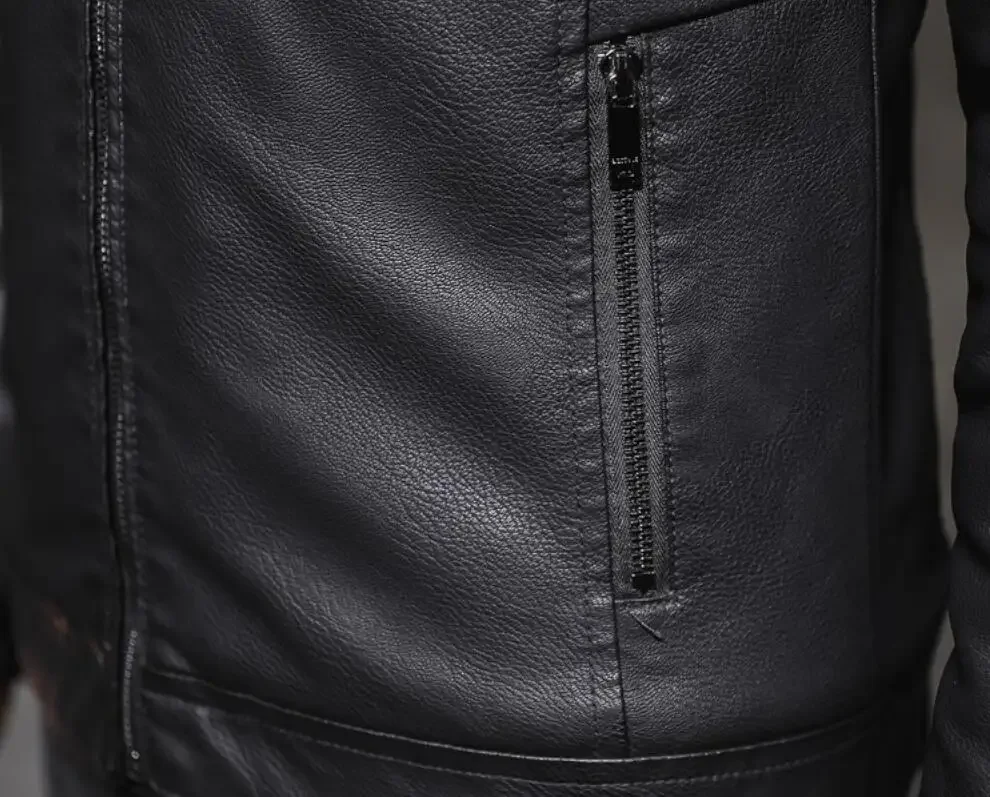 Erkek kalın PU deri ceket kış erkek ceket moda Faux kürk yaka rüzgar geçirmez sıcak tutan kaban rahat iş yaka deri üst