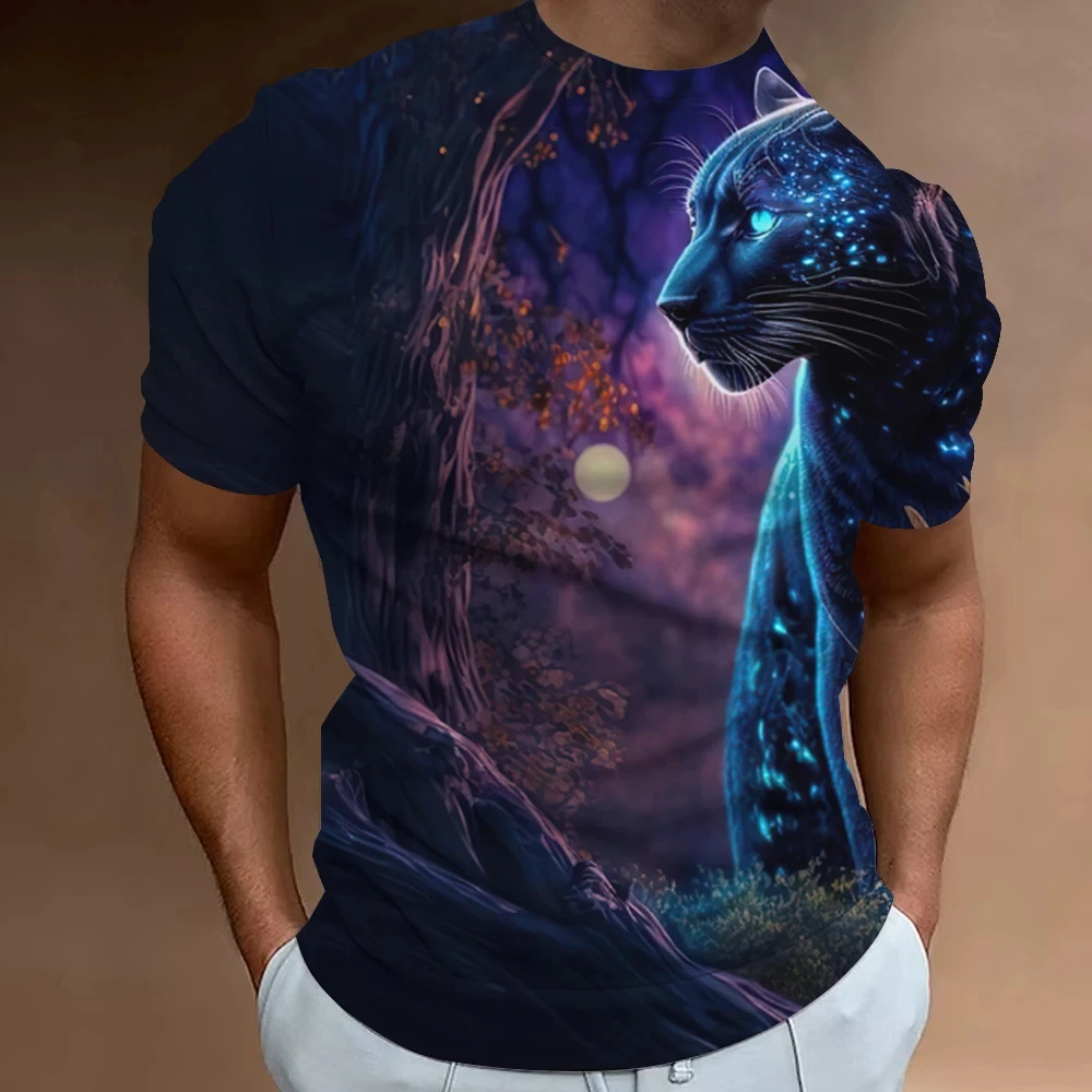 Yaz Retro tişört hayvan aslan 3d baskı moda kısa kollu üstleri boy giyim kazak spor T Shirt erkekler için