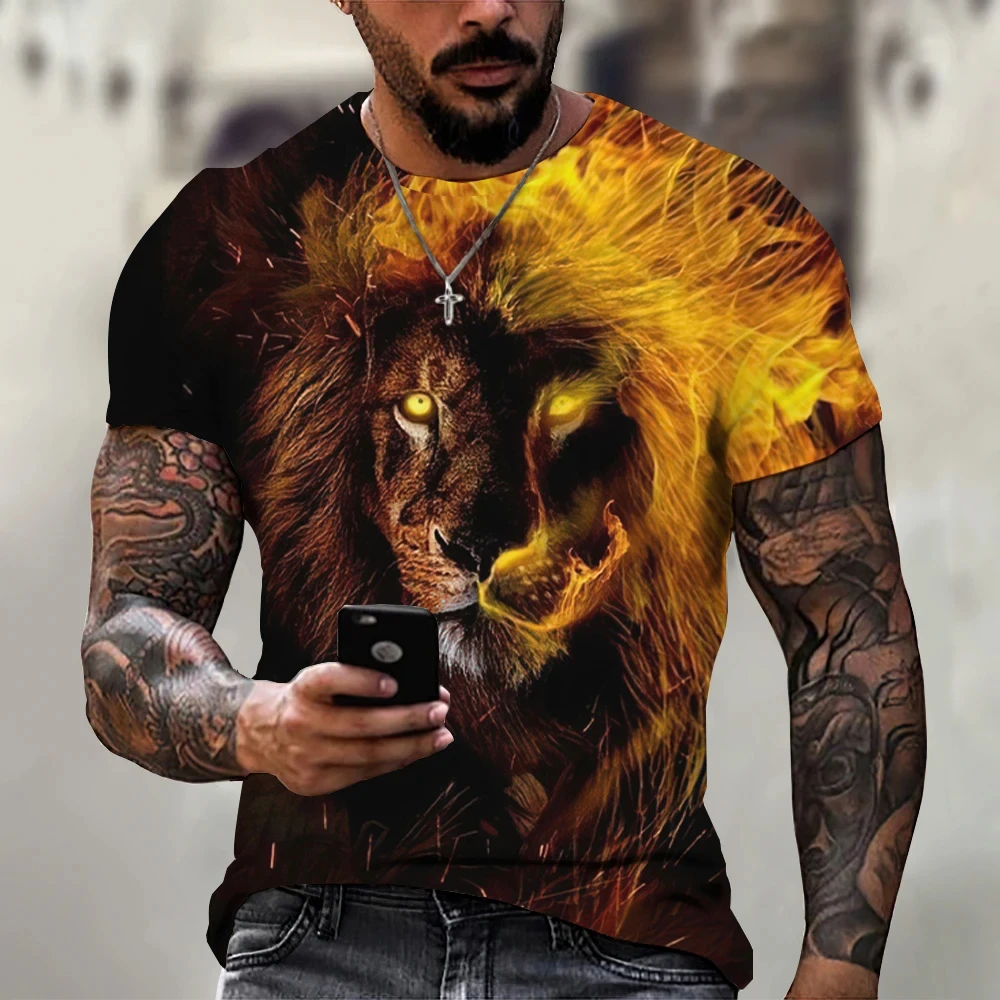 Yaz Retro tişört hayvan aslan 3d baskı moda kısa kollu üstleri boy giyim kazak spor T Shirt erkekler için