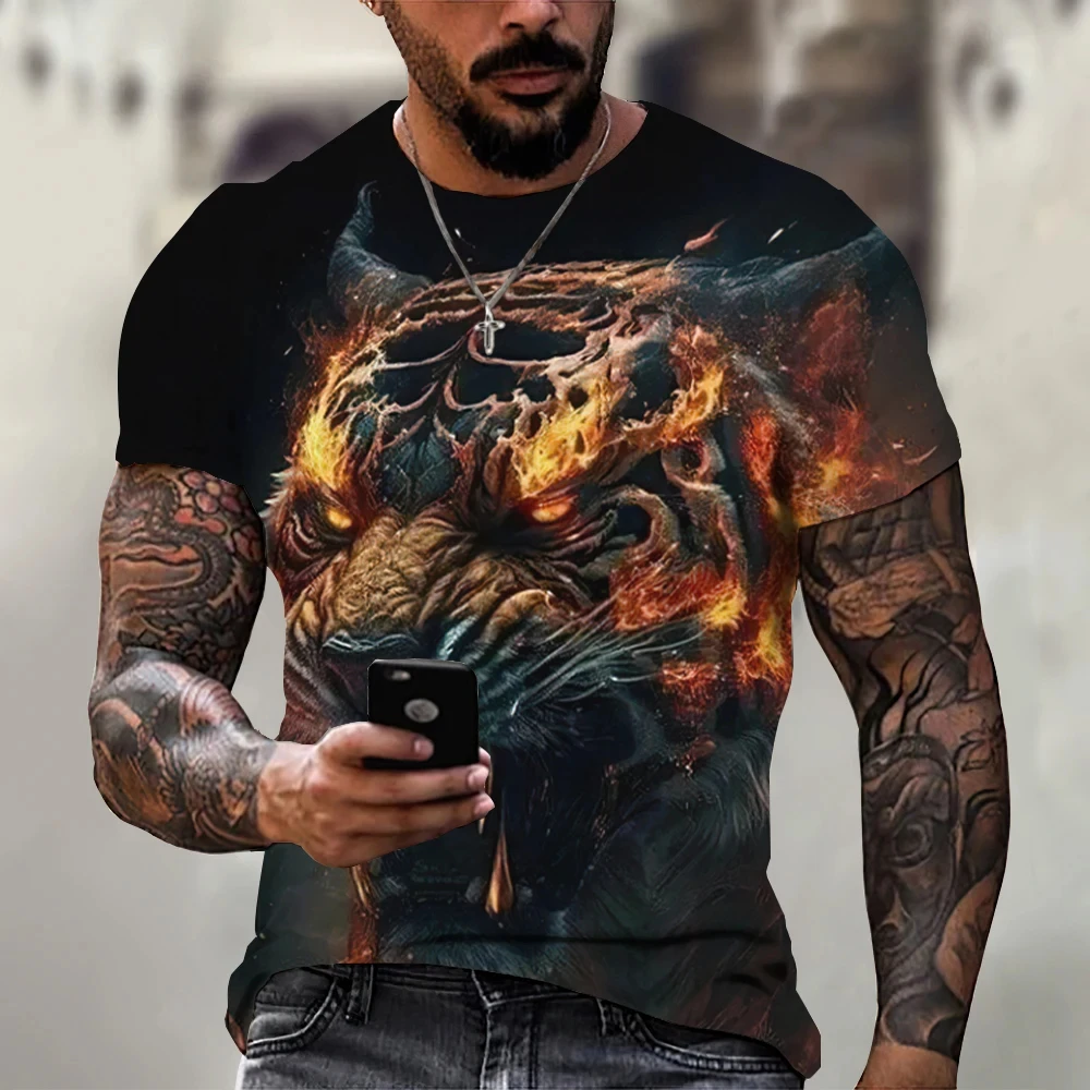 Yaz Retro tişört hayvan aslan 3d baskı moda kısa kollu üstleri boy giyim kazak spor T Shirt erkekler için
