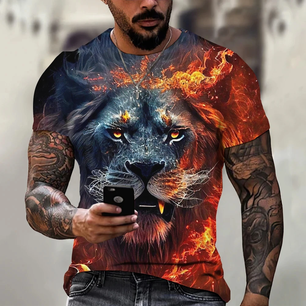 Yaz Retro tişört hayvan aslan 3d baskı moda kısa kollu üstleri boy giyim kazak spor T Shirt erkekler için
