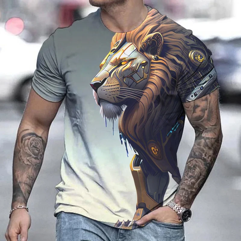 Yaz Retro tişört hayvan aslan 3d baskı moda kısa kollu üstleri boy giyim kazak spor T Shirt erkekler için
