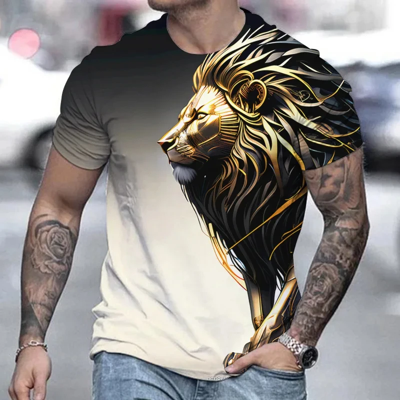 Yaz Retro tişört hayvan aslan 3d baskı moda kısa kollu üstleri boy giyim kazak spor T Shirt erkekler için