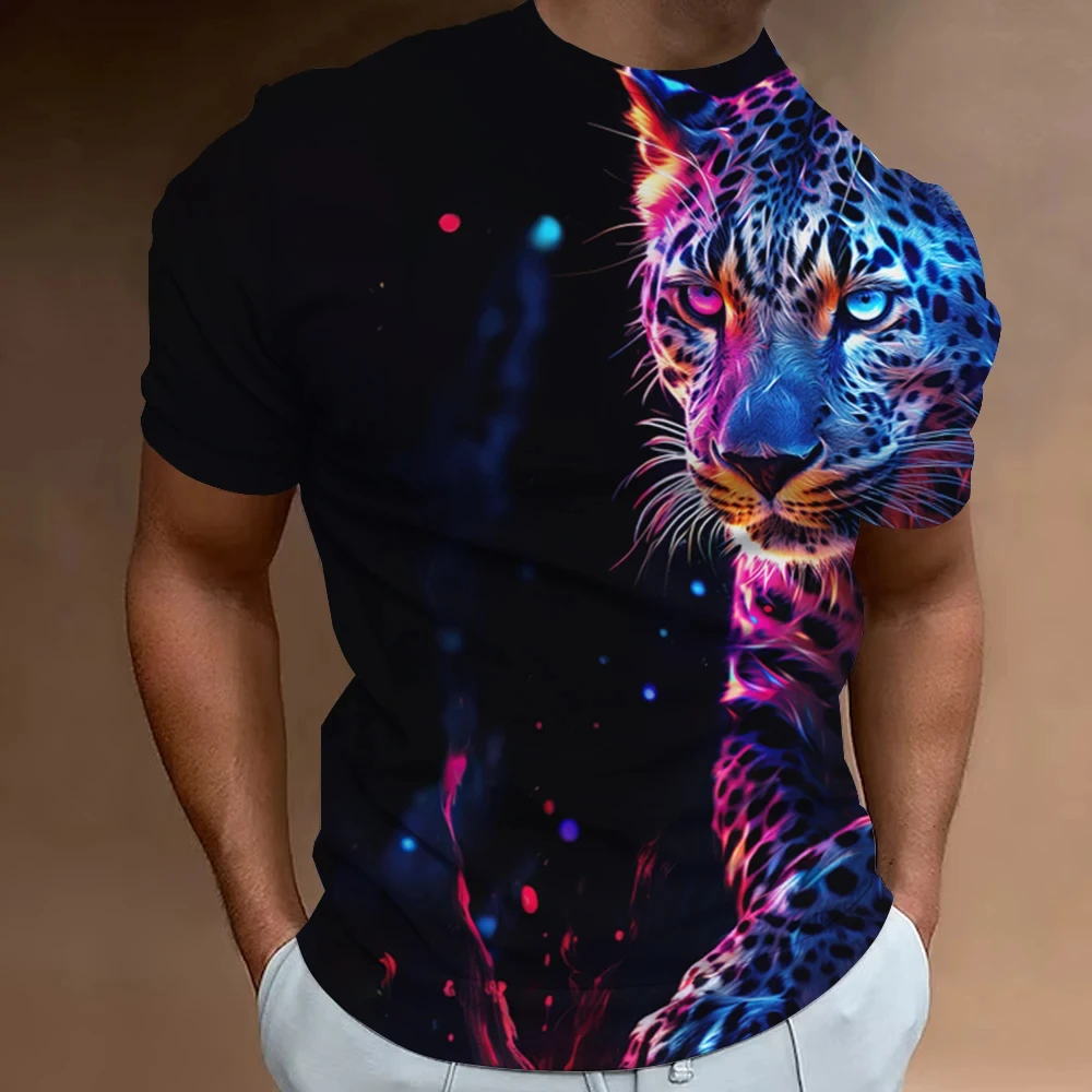 Yaz Retro tişört hayvan aslan 3d baskı moda kısa kollu üstleri boy giyim kazak spor T Shirt erkekler için