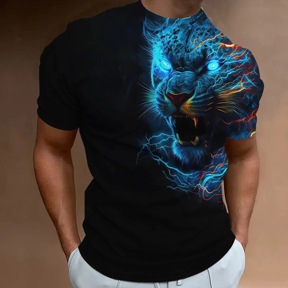 Yaz Retro tişört hayvan aslan 3d baskı moda kısa kollu üstleri boy giyim kazak spor T Shirt erkekler için