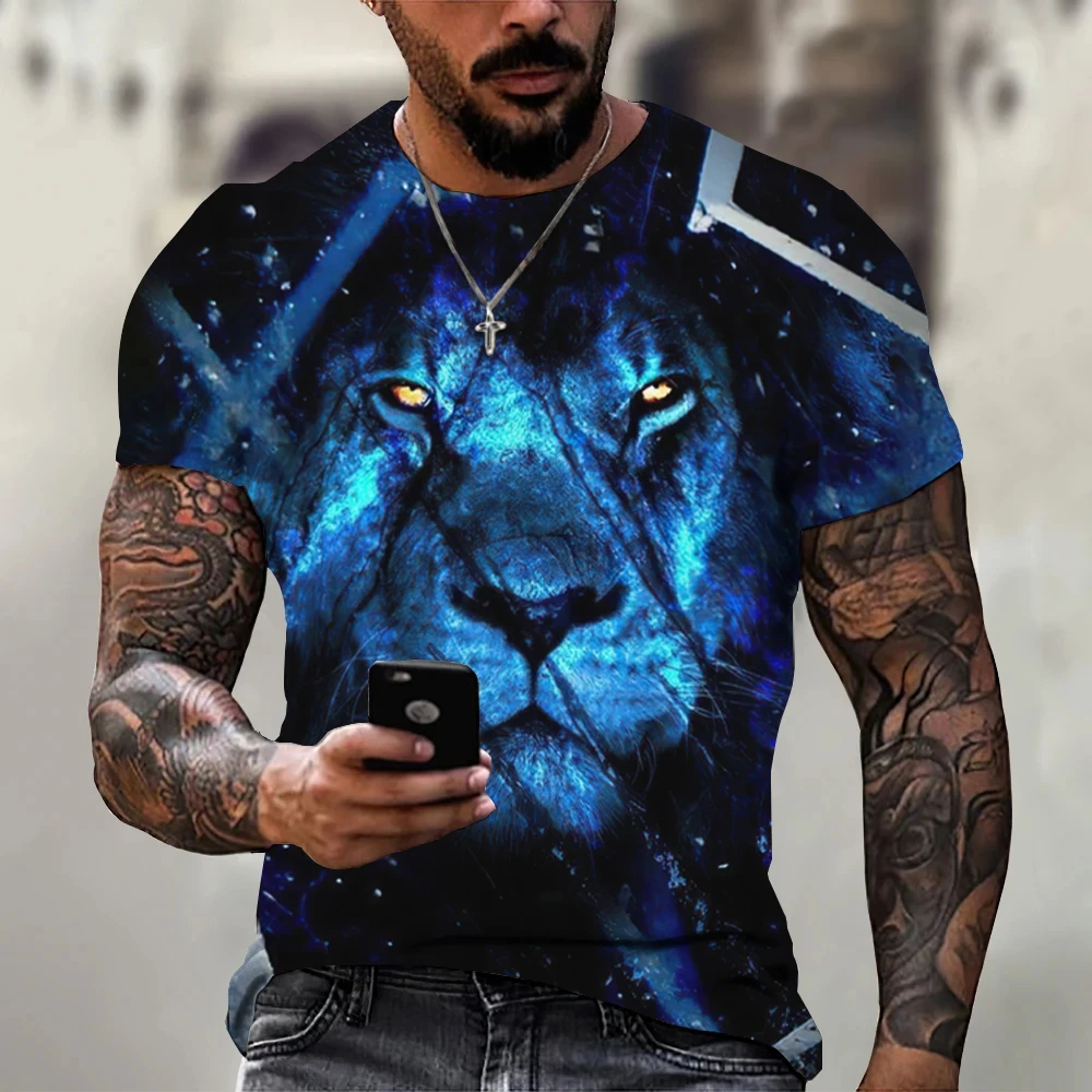 Yaz Retro tişört hayvan aslan 3d baskı moda kısa kollu üstleri boy giyim kazak spor T Shirt erkekler için