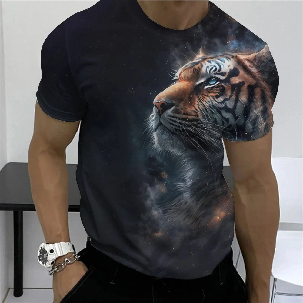 Yaz Retro tişört hayvan aslan 3d baskı moda kısa kollu üstleri boy giyim kazak spor T Shirt erkekler için