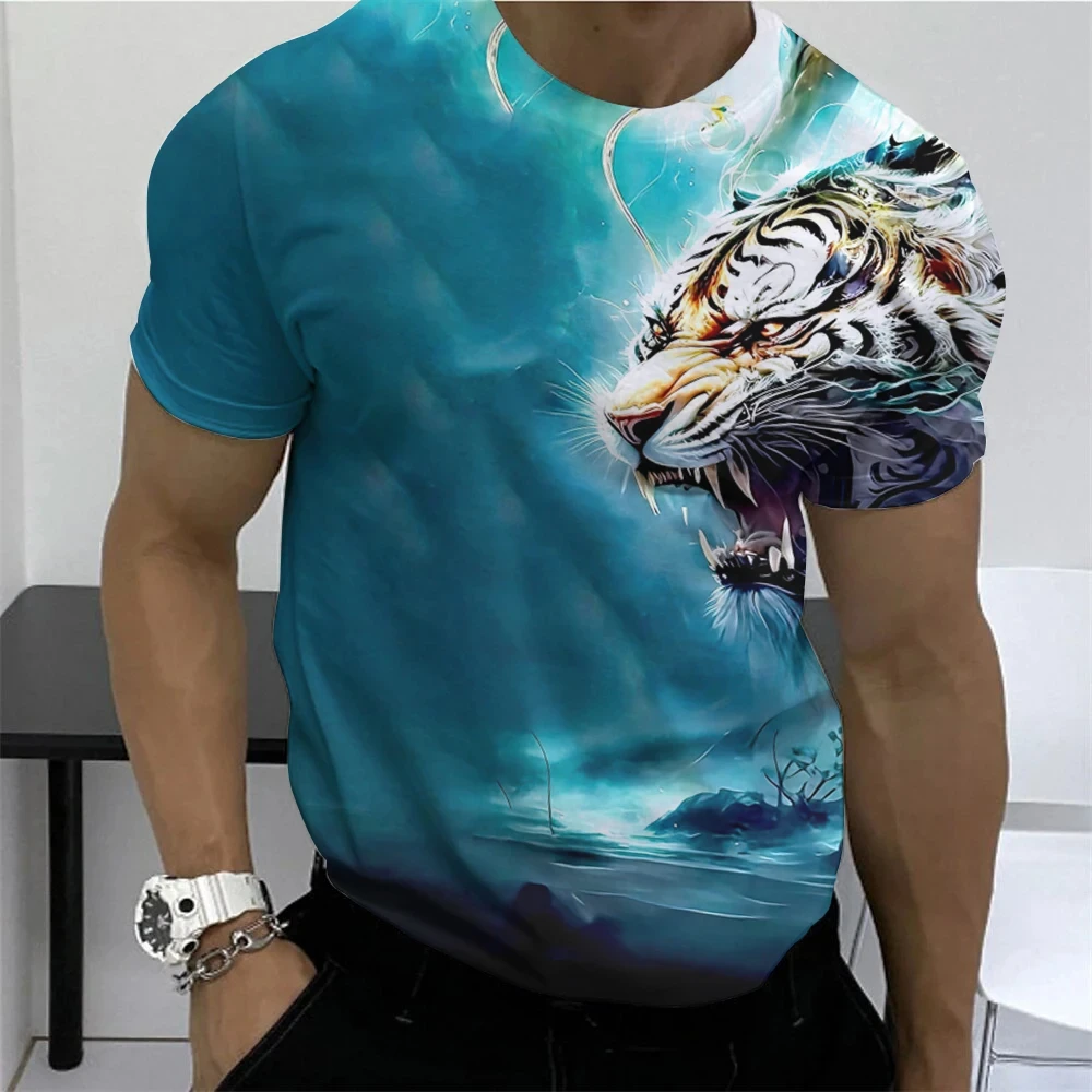Yaz Retro tişört hayvan aslan 3d baskı moda kısa kollu üstleri boy giyim kazak spor T Shirt erkekler için