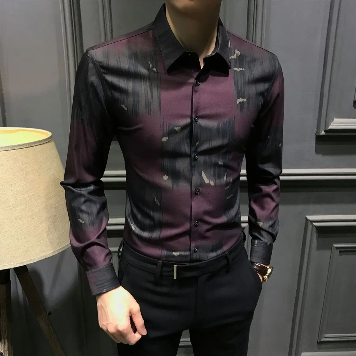 Vintage Düğmeli Turn-down Yaka Gömlek Erkek İlkbahar Sonbahar Moda Düz Renk Uzun Kollu Gömlek Erkek Giysileri Rahat Gömlek