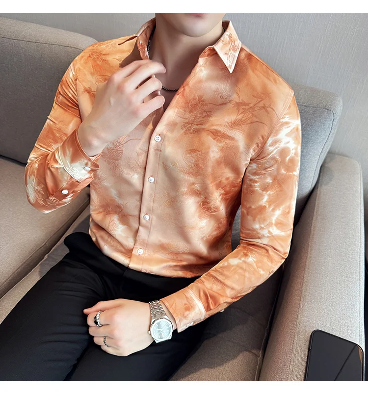 2025 Yeni Sanatsal Batik Uzun Kollu Gömlek Erkekler için Yüksek Kaliteli Rahat Ince Sosyal Gömlek Çok Yönlü Sokak Giyim erkek Giyim