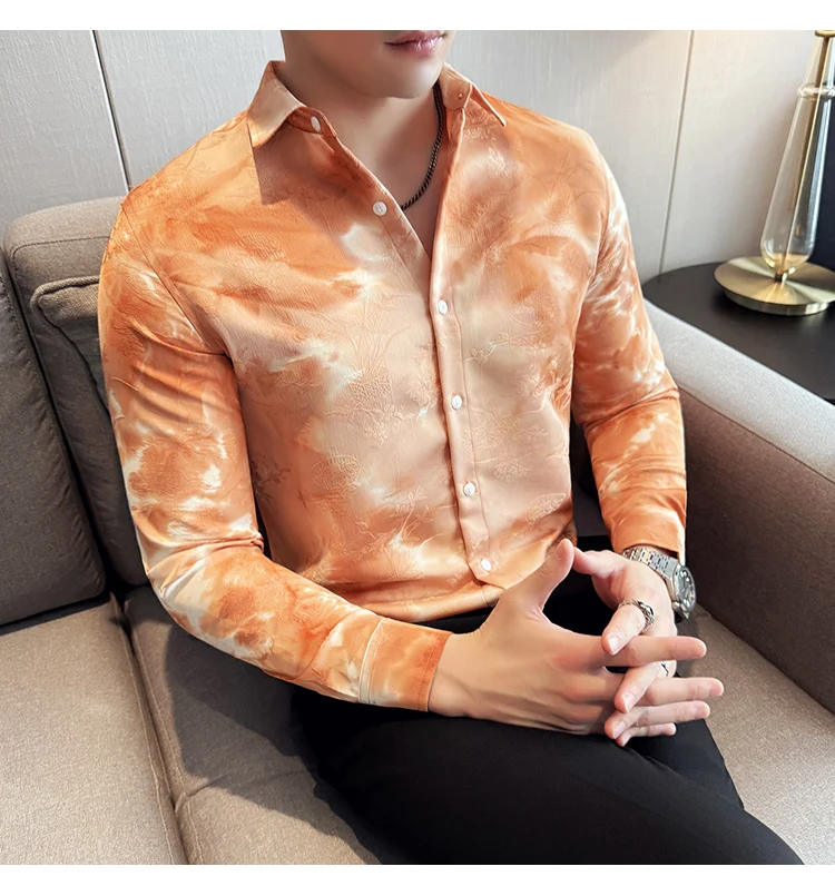 2025 Yeni Sanatsal Batik Uzun Kollu Gömlek Erkekler için Yüksek Kaliteli Rahat Ince Sosyal Gömlek Çok Yönlü Sokak Giyim erkek Giyim