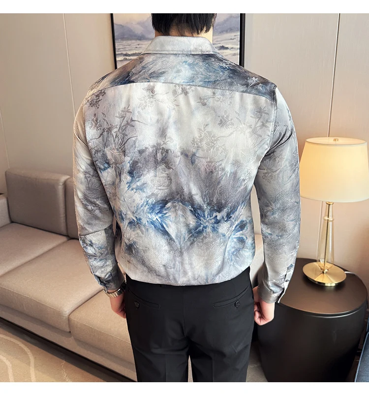 2025 Yeni Sanatsal Batik Uzun Kollu Gömlek Erkekler için Yüksek Kaliteli Rahat Ince Sosyal Gömlek Çok Yönlü Sokak Giyim erkek Giyim