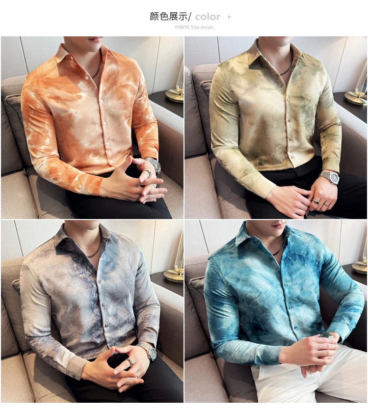 2025 Yeni Sanatsal Batik Uzun Kollu Gömlek Erkekler için Yüksek Kaliteli Rahat Ince Sosyal Gömlek Çok Yönlü Sokak Giyim erkek Giyim