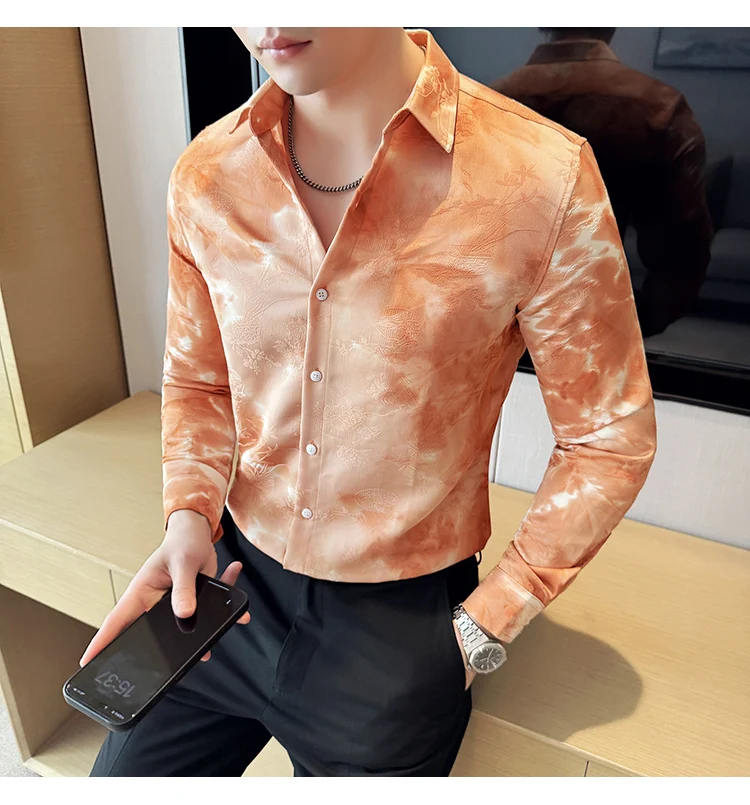2025 Yeni Sanatsal Batik Uzun Kollu Gömlek Erkekler için Yüksek Kaliteli Rahat Ince Sosyal Gömlek Çok Yönlü Sokak Giyim erkek Giyim