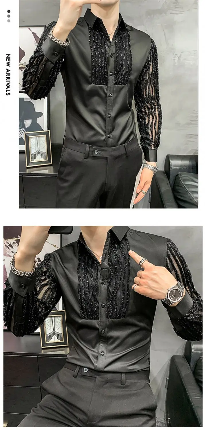 Bahar sonbahar Y2K moda Harajuku gömlek erkekler tüm maç gevşek rahat üstleri Patchwork Blusa uzun kollu düğme dantel erkek giysileri Bahar sonbahar Y2K moda Harajuku gömlek erkekler tüm maç gevşek rahat üstleri Patchwork Blusa uzun kollu düğme dantel erkek giysileri