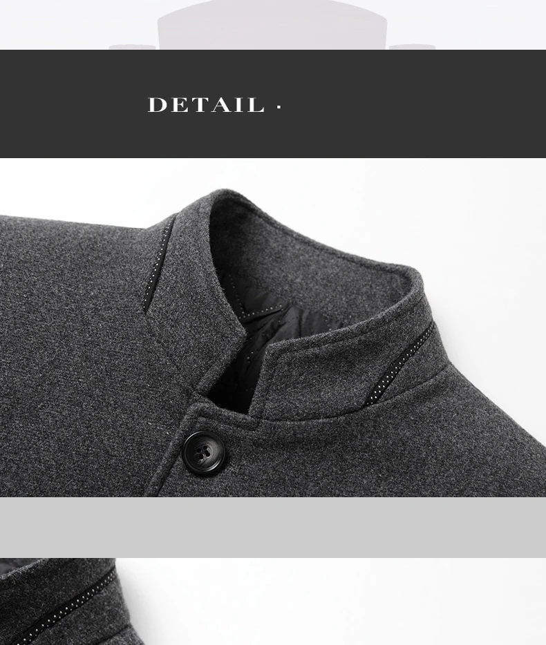 BROWON Brand Winter Jacket Men Chinese Style Stand Collar Solid Coats for Men 2025, Autumn and Winter Business Casual Woolen Jacket