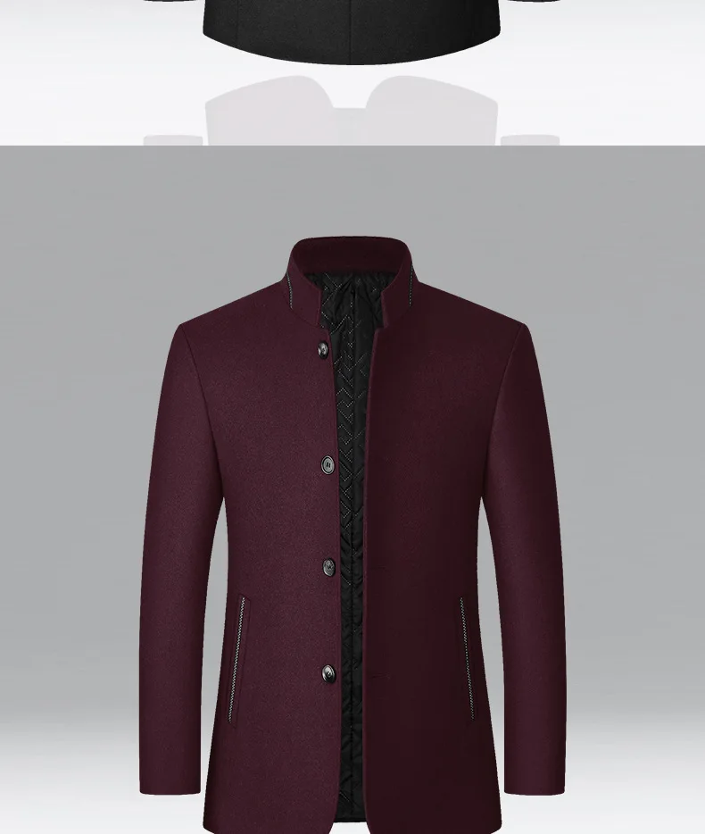 BROWON Brand Winter Jacket Men Chinese Style Stand Collar Solid Coats for Men 2025, Autumn and Winter Business Casual Woolen Jacket
