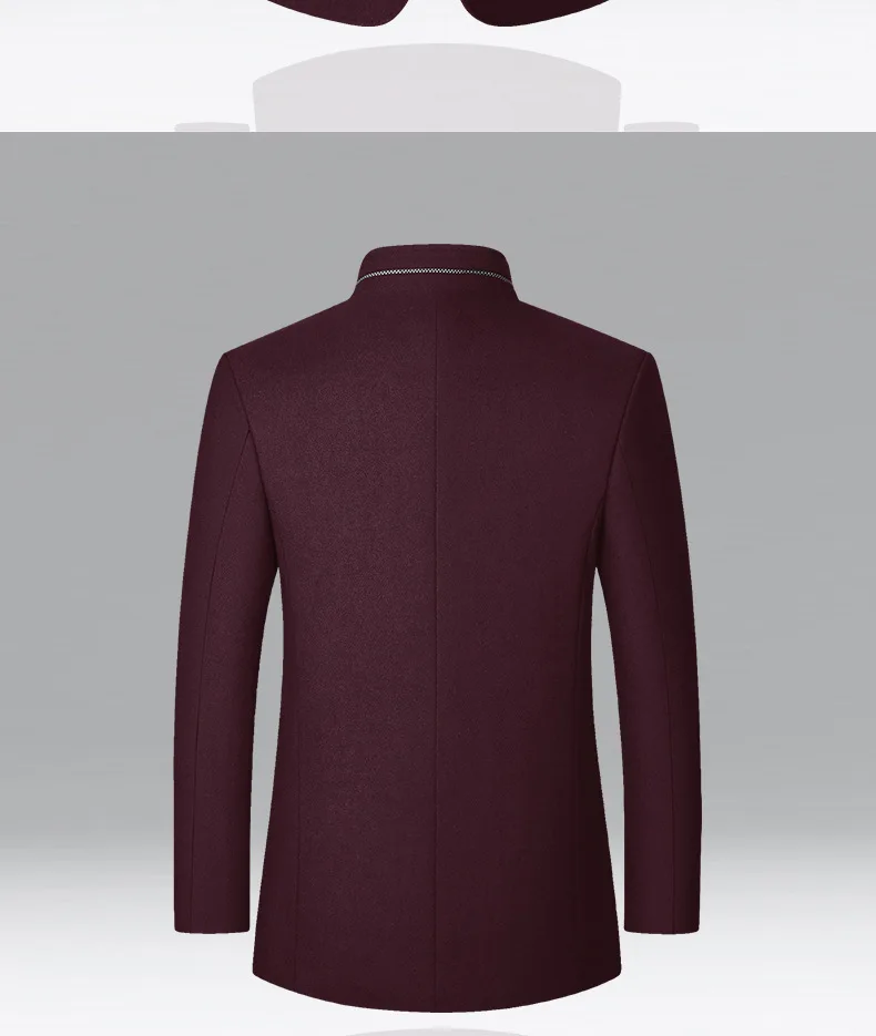 BROWON Brand Winter Jacket Men Chinese Style Stand Collar Solid Coats for Men 2025, Autumn and Winter Business Casual Woolen Jacket