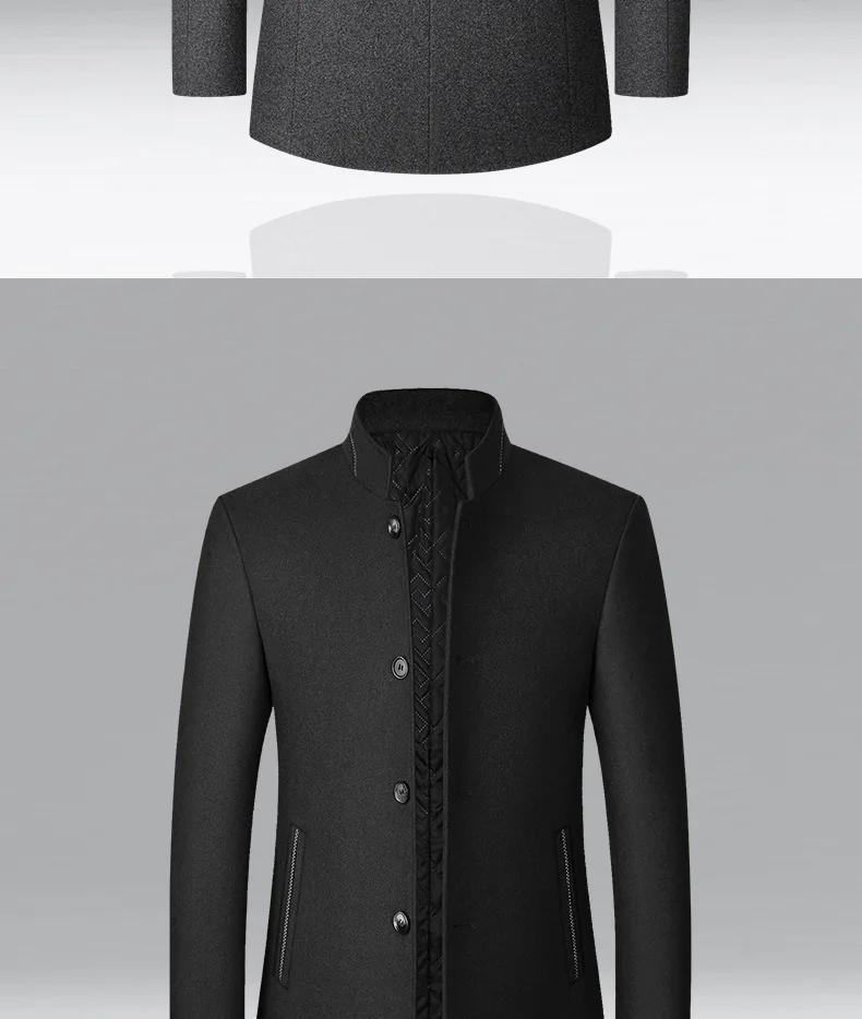 BROWON Brand Winter Jacket Men Chinese Style Stand Collar Solid Coats for Men 2025, Autumn and Winter Business Casual Woolen Jacket